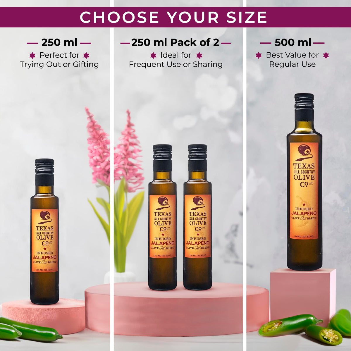 Texas Hill Country Olive Co Jalapeño Infused Olive Oil gift pack ideal for food lovers.