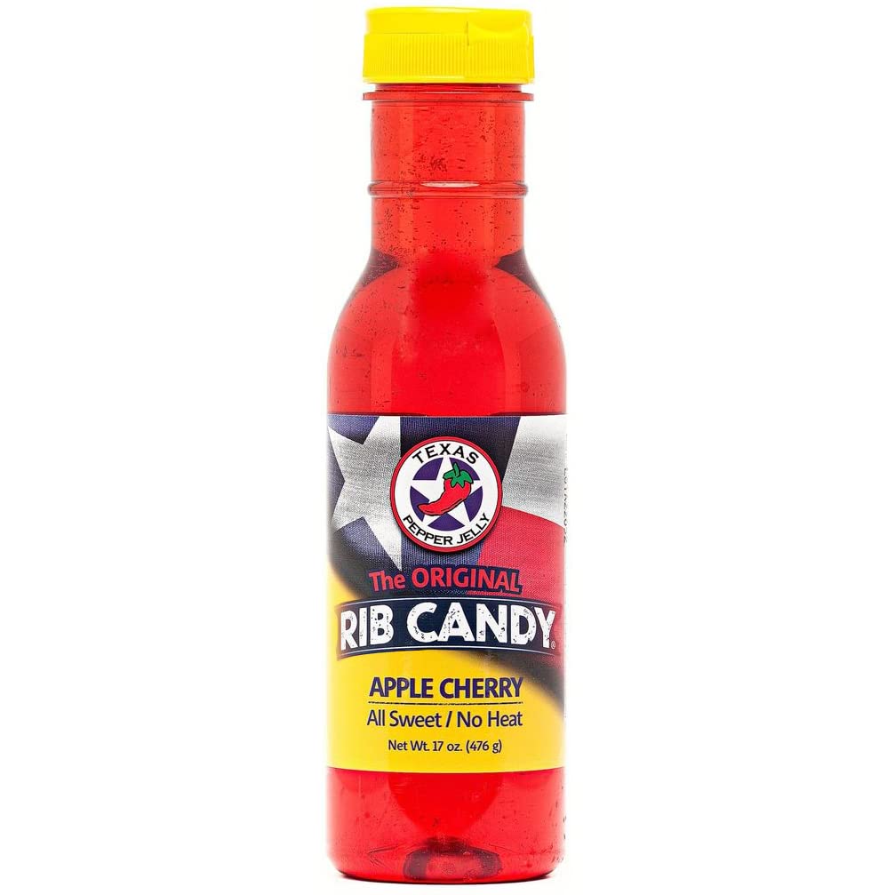 Texas Pepper Jelly Rib Candy Apple Cherry bottle ready to glaze juicy ribs with sweet apple flavor