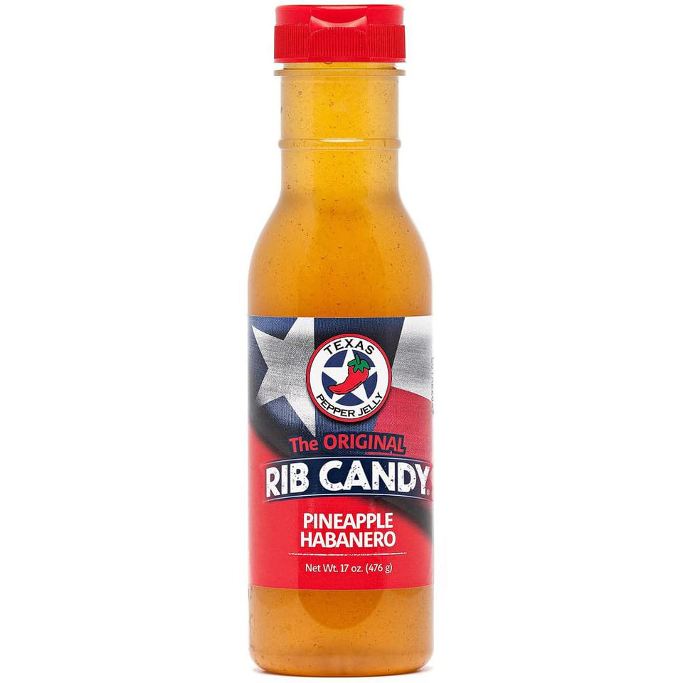 Texas Pepper Jelly Rib Candy Pineapple Habanero bottle pour highlights versatile glaze for grilling