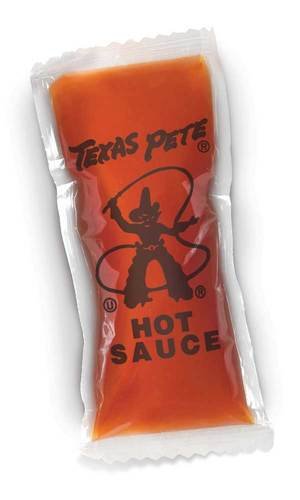 Texas Pete hot sauce packet 7g for convenient on-the-go flavor.