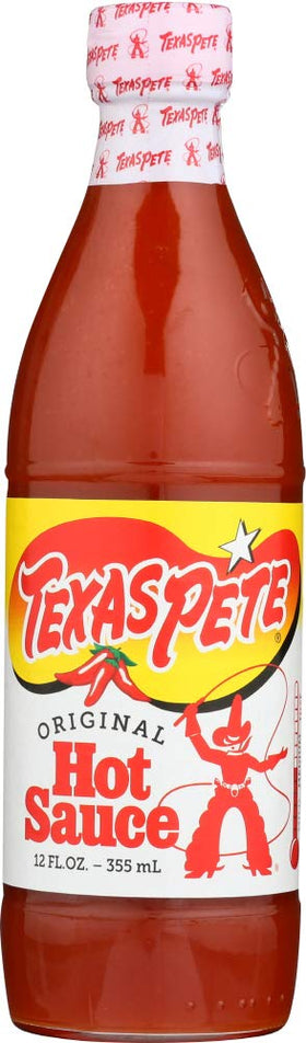Texas Pete Original Hot Sauce 12oz bottle — bold flavor boost for meals.