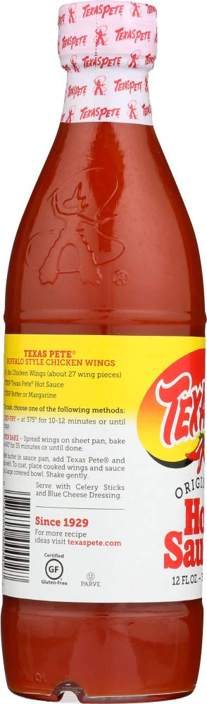 Texas Pete label close-up — iconic branding for pantry appeal.