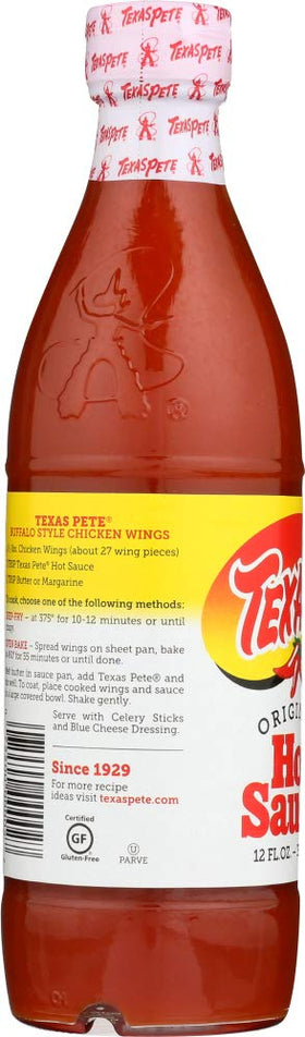 Texas Pete label close-up — iconic branding for pantry appeal.