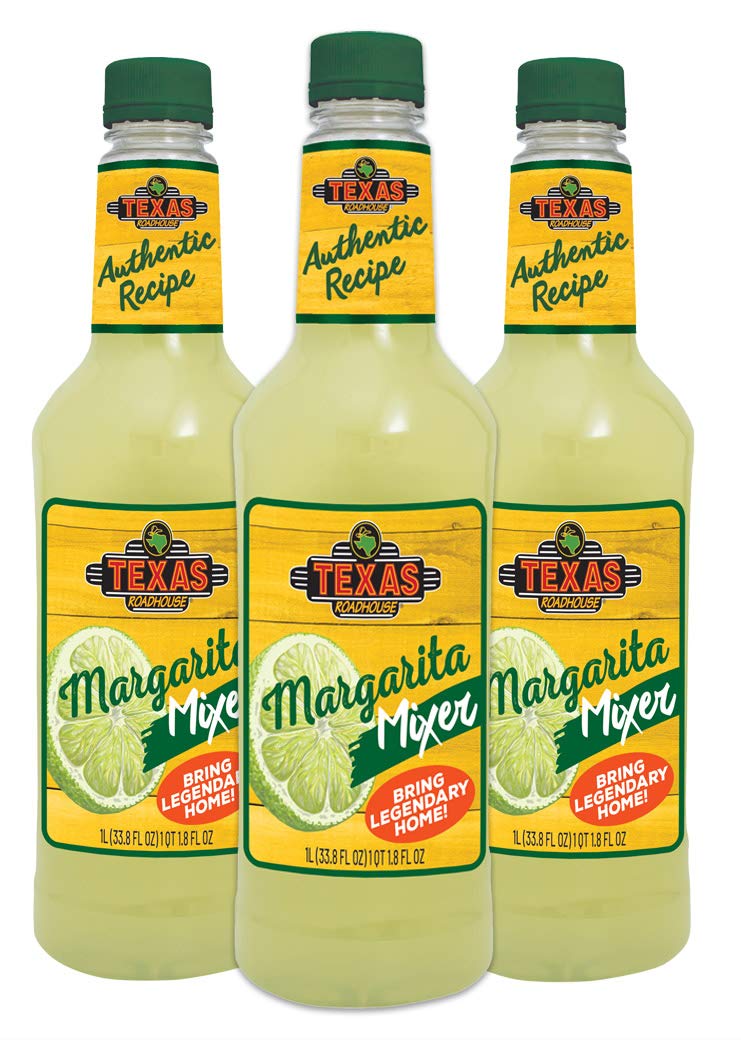 Texas Roadhouse margarita mix bottle ready to pour for easy entertaining.