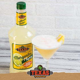 Texas Roadhouse margarita mix label closeup shows lime and oils.