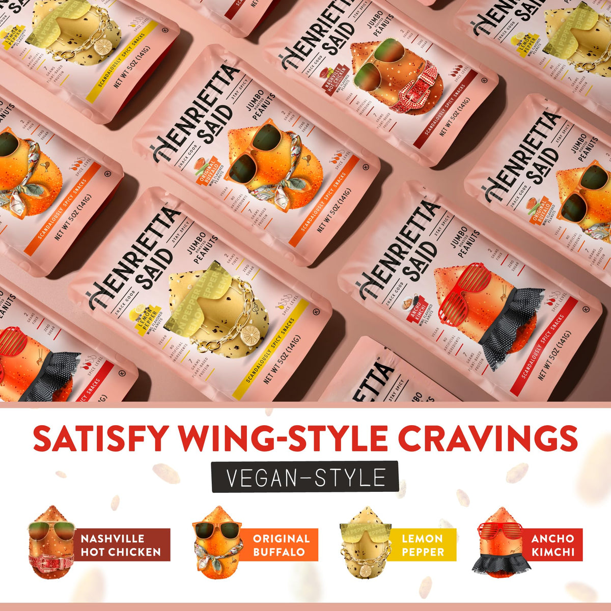 Henrietta Said wing-flavored peanuts Original Buffalo close-up—seasoning detail on roasted nuts.