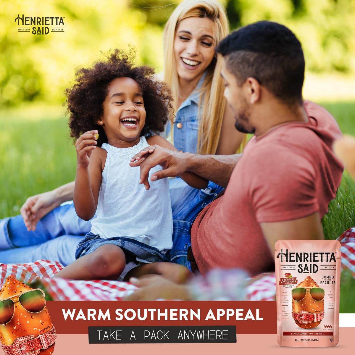 Henrietta Said wing-flavored peanuts variety-pack close-up—four flavors in one bold snack.