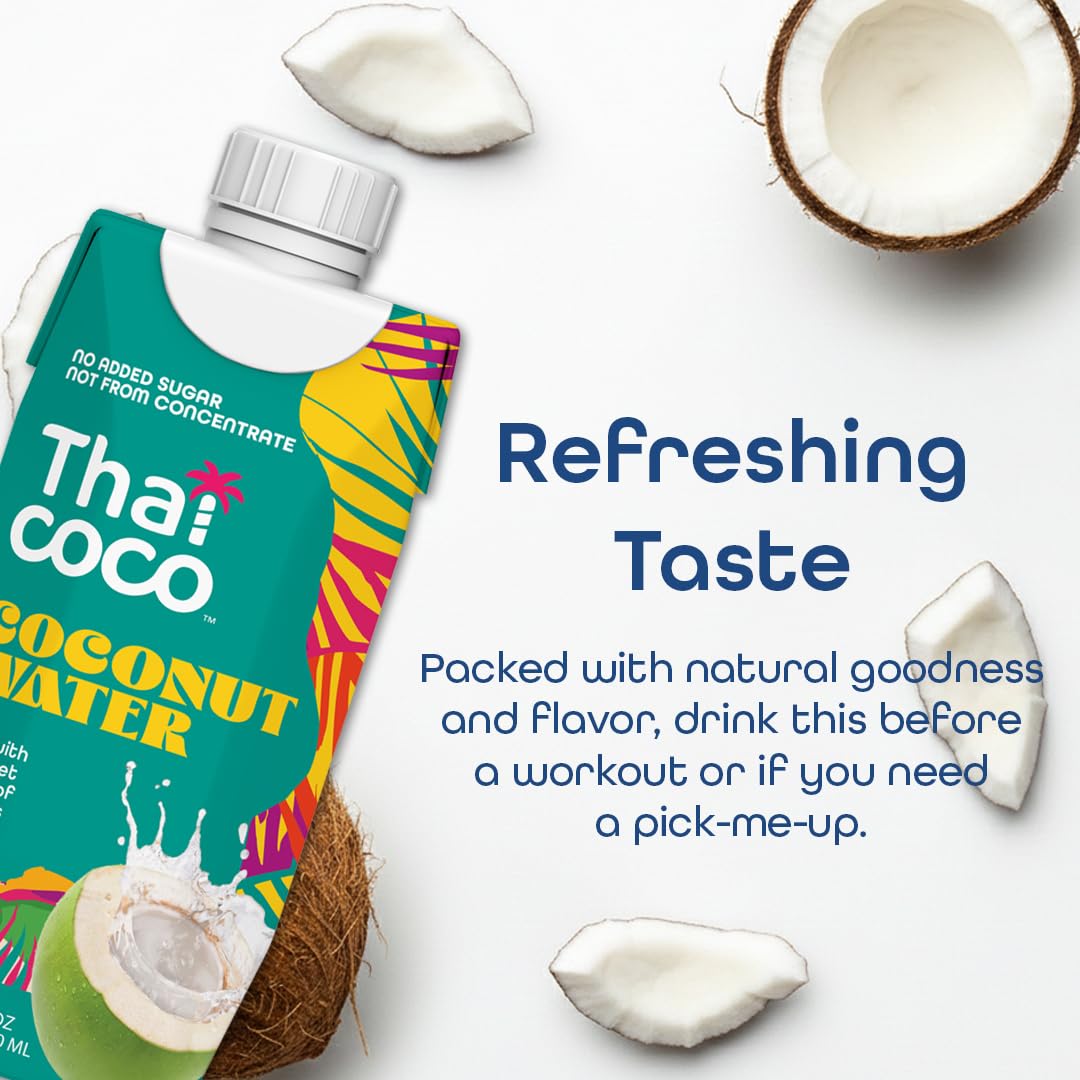 Thai Coco label close-up showing 100% coconut water and no sugar