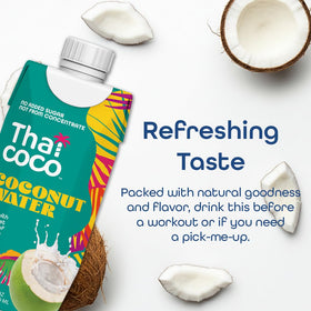 Thai Coco label close-up showing 100% coconut water and no sugar