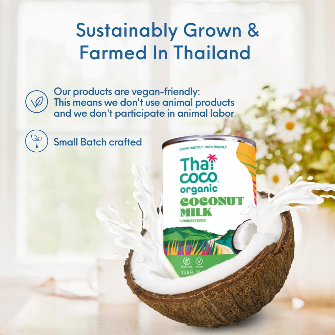 Thai Coco organic coconut milk proudly labeled organic and non-GMO for clean cooking