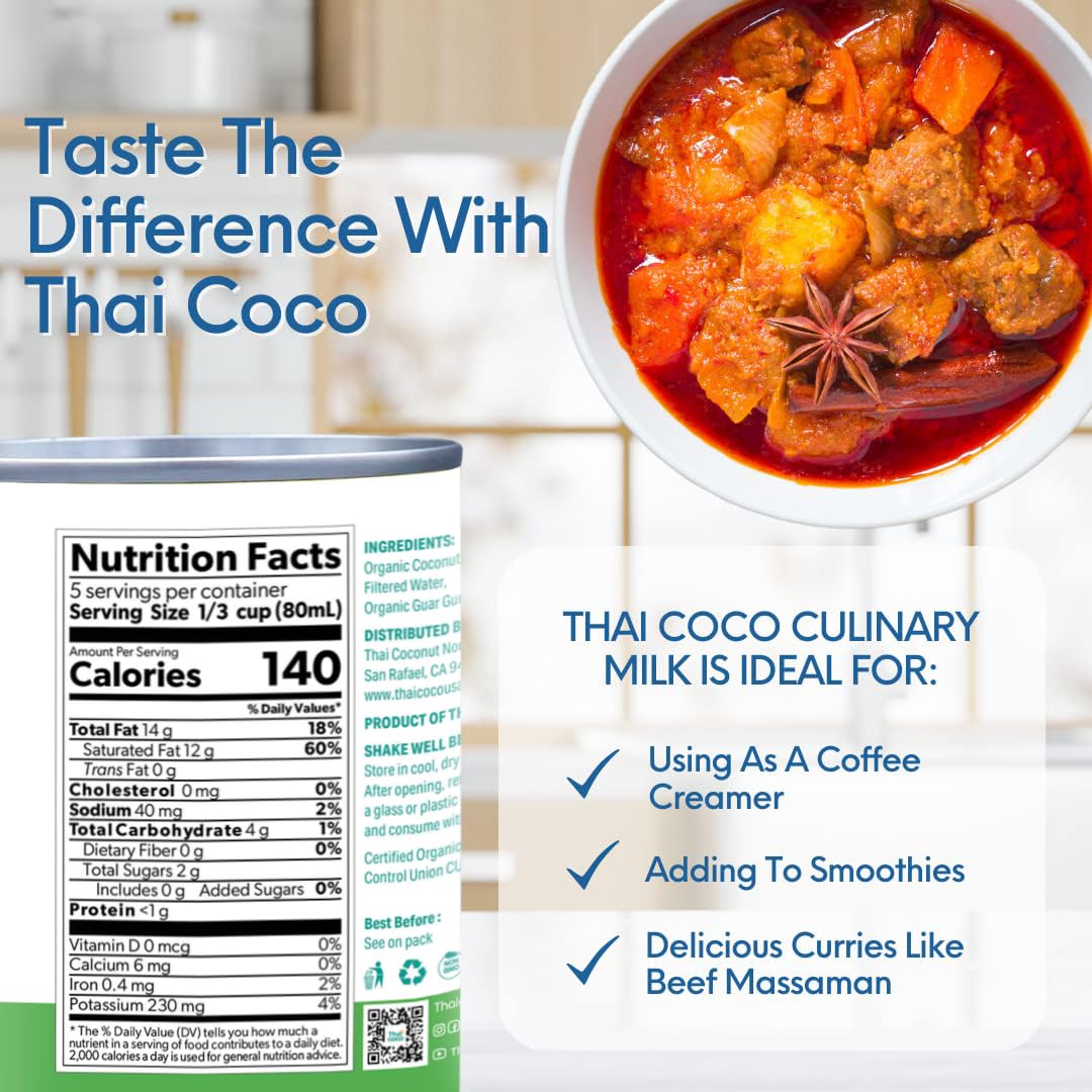 Thai Coco organic coconut milk silky texture ideal for sauces and desserts