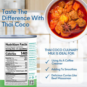 Thai Coco organic coconut milk silky texture ideal for sauces and desserts