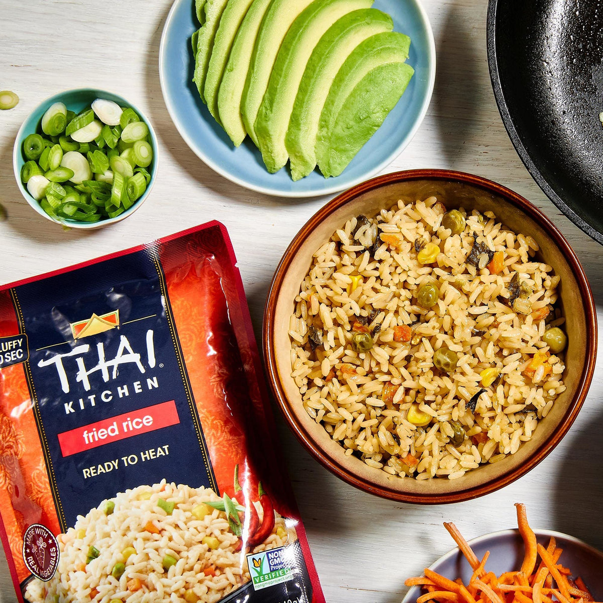Thai Kitchen fried rice with carrots, peas and corn adds color to any plate.