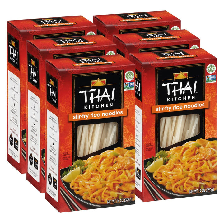 Thai Kitchen gluten free stir fry rice noodles uncooked, ideal for quick meal prep.