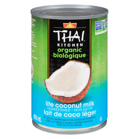 Thai Kitchen Organic Lite Coconut Milk bottle demonstrates a light, versatile dairy-free base.