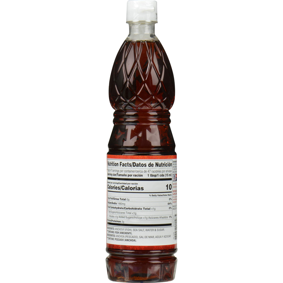 Thai Kitchen Premium Fish Sauce bottle shows four-ingredient dairy-free formula.