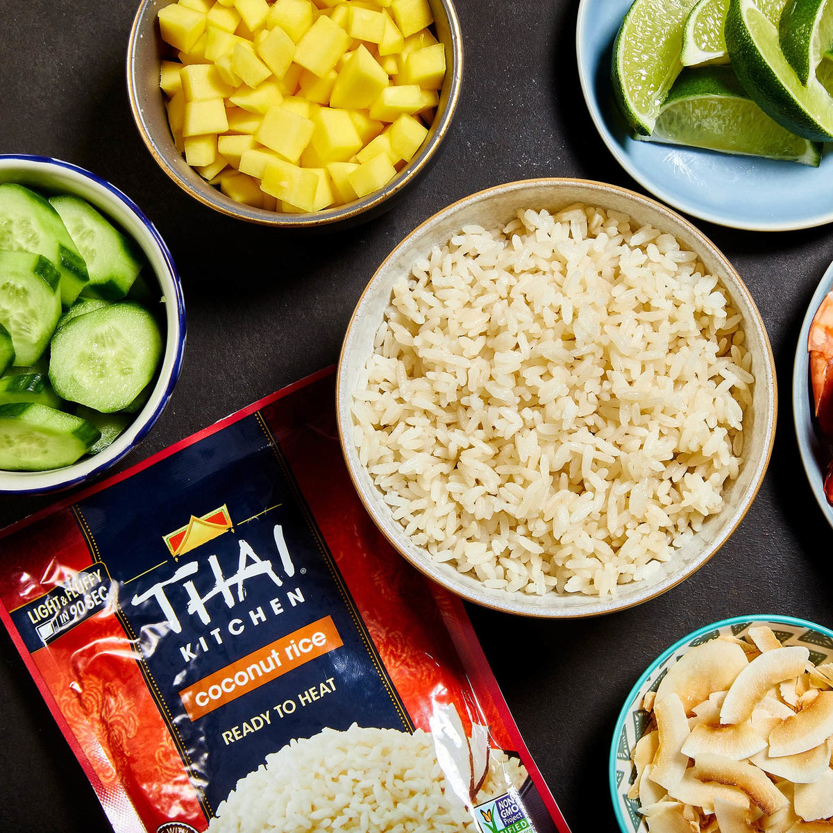 Thai Kitchen Coconut Rice gluten-free and non-GMO, suitable for diverse meals.