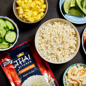 Thai Kitchen Coconut Rice gluten-free and non-GMO, suitable for diverse meals.