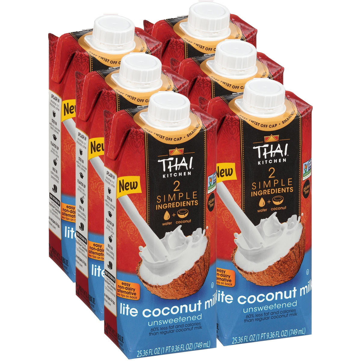 Thai Kitchen Lite Coconut Milk bottle with unsweetened formula for dairy-free cooking.