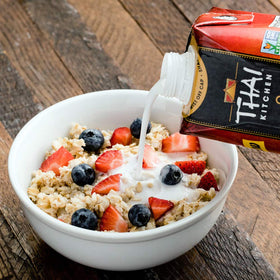Thai Kitchen Lite Coconut Milk bottle shows nutrition and kosher certification.