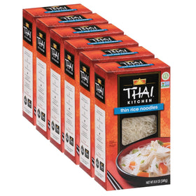 Thai Kitchen Thin Rice Noodles front view packaging, convenient for quick meals.