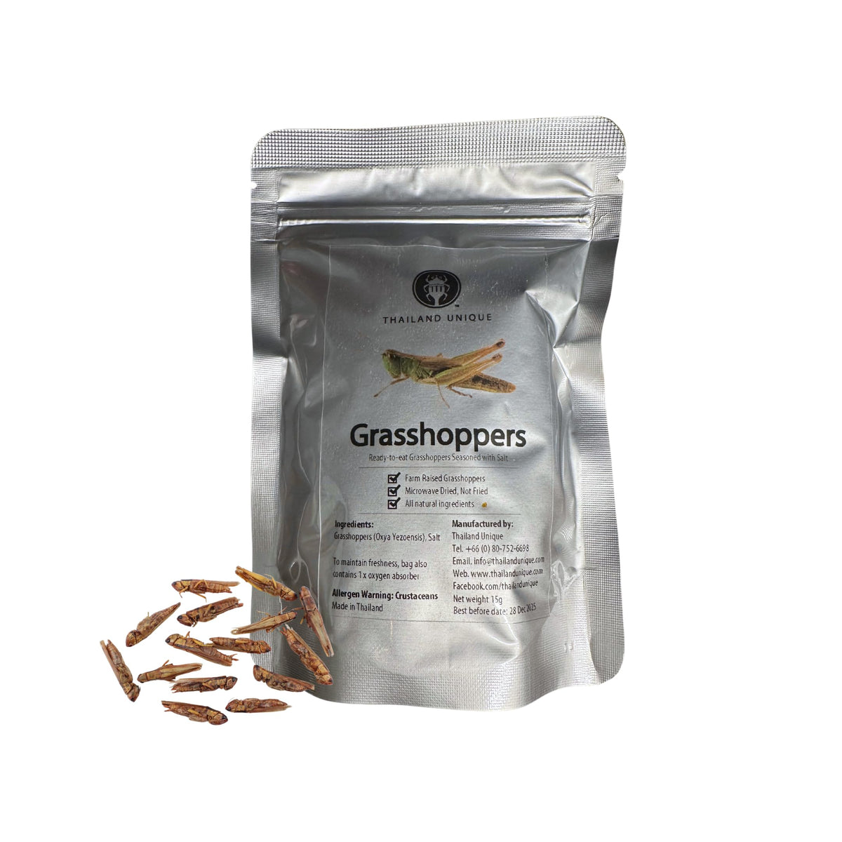Thailand Unique grasshoppers pouch 15g, convenient snack with long shelf life