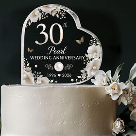 ThanhCrafCo 30th wedding topper in crystal-clear acrylic for an elegant milestone cake.