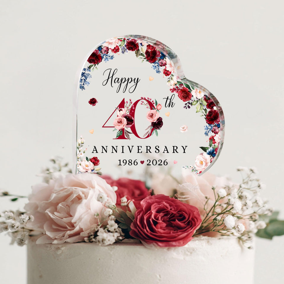 ThanhCrafCo 40th wedding topper with heart silhouette enhances cake elegance