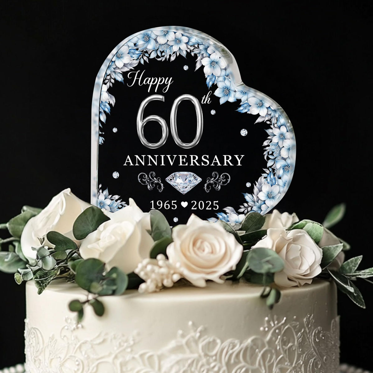 ThanhCrafCo 60th wedding topper sparkling on cake