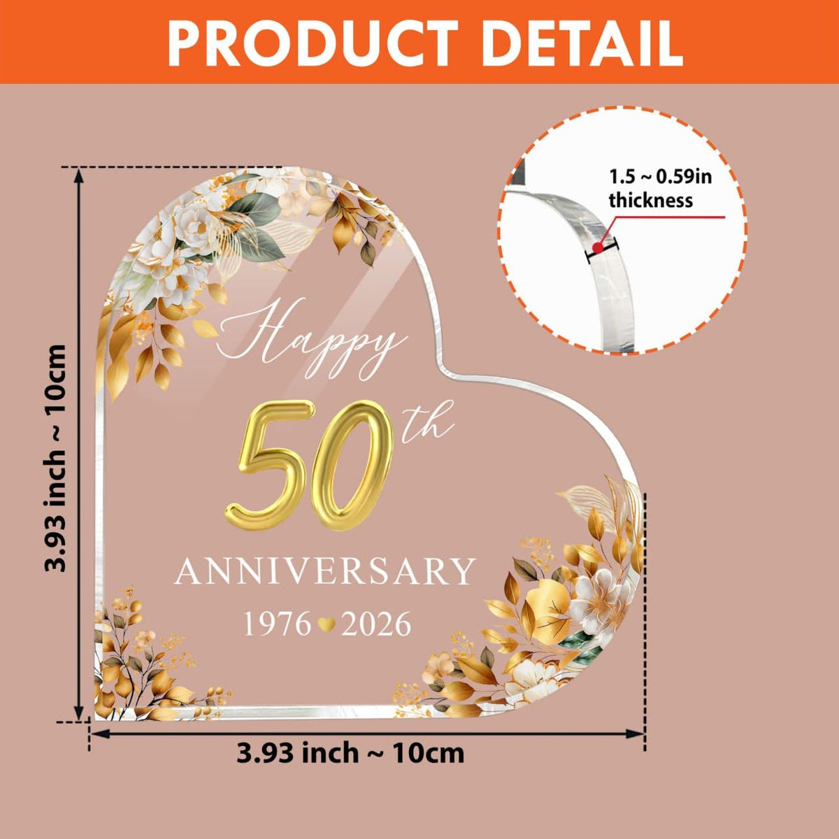 ThanhCrafCo golden floral accents on a cake topper symbolizing 50 years of marriage.