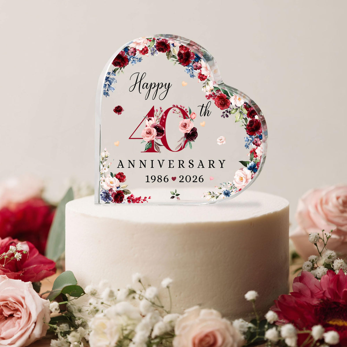 ThanhCrafCo ruby floral accents topper adds romantic touch to celebration cake