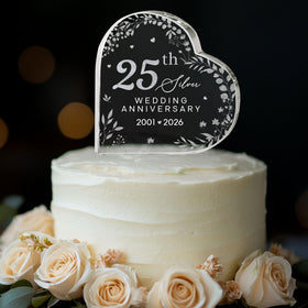 ThanhCrafCo silver floral detailing topper with delicate sentiments for 25 years.