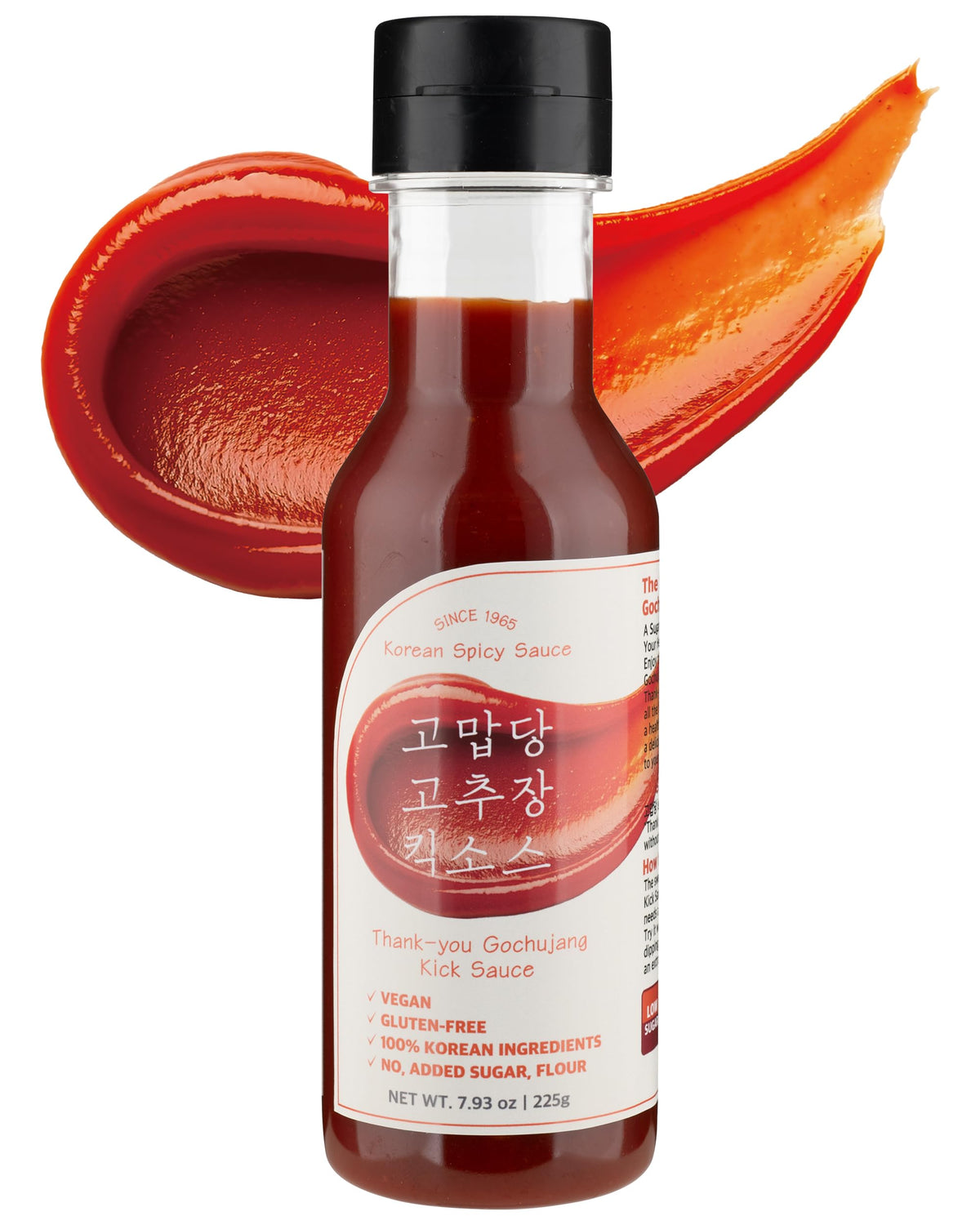 Thank-you Kick Sauce bottle drizzle; convenient squeeze for quick sugar-free flavor.