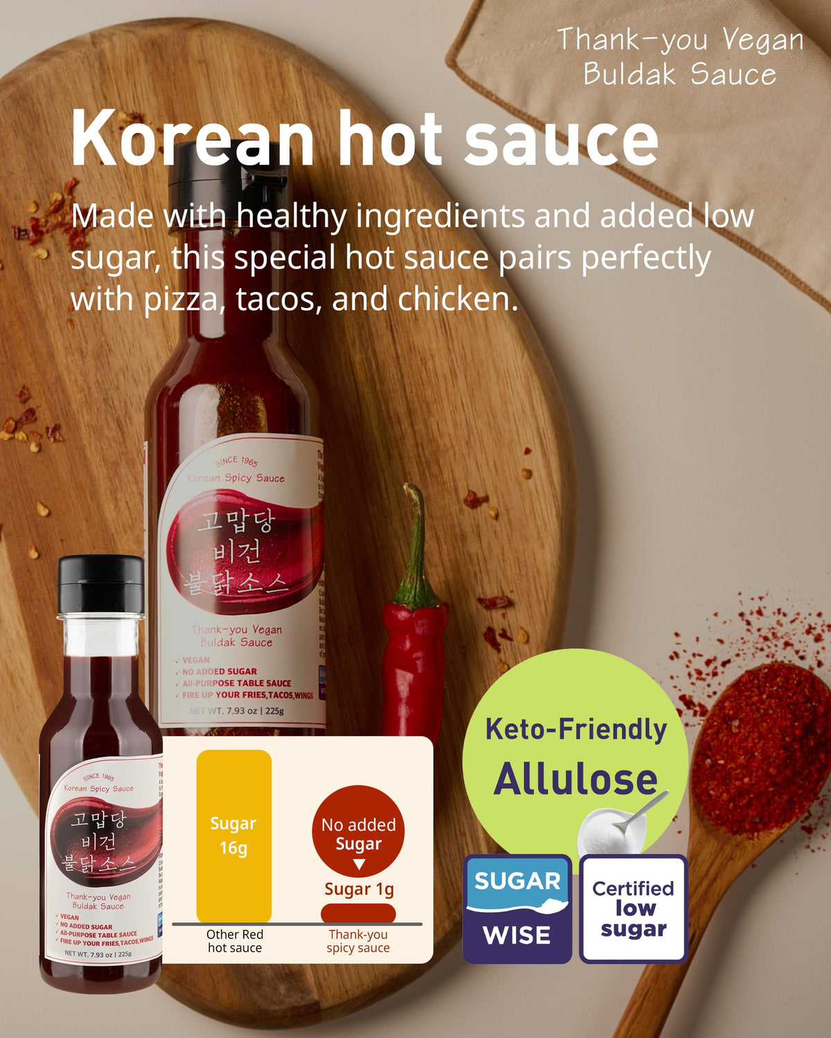 Thank-you Vegan Buldak Sauce over rice bowls adds bold heat.