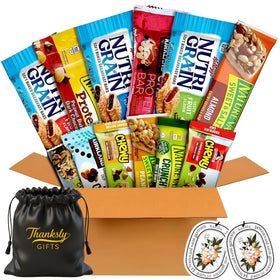 THANKSLY GIFTS granola bars bulk variety display — great for family gatherings or office snack tables.