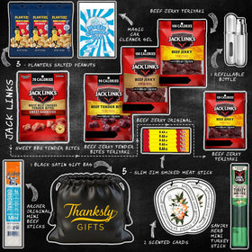 THANKSLY GIFTS meat and cheese gift basket closeup, showcasing variety for entertaining and travel.