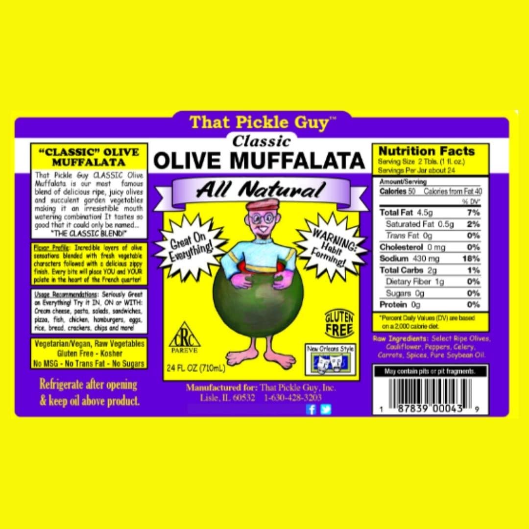 That Pickle Guy Muffalata served with crackers—rich, zippy finish