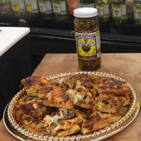 That Pickle Guy New Orleans Olive Muffalata label close-up shows gluten-free, vegan branding