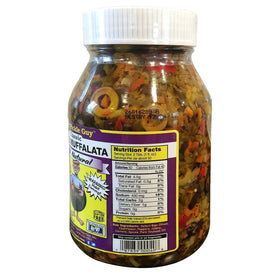 That Pickle Guy Classic Muffalata Mix close-up of olives and herbs, perfect for antipasto trays.
