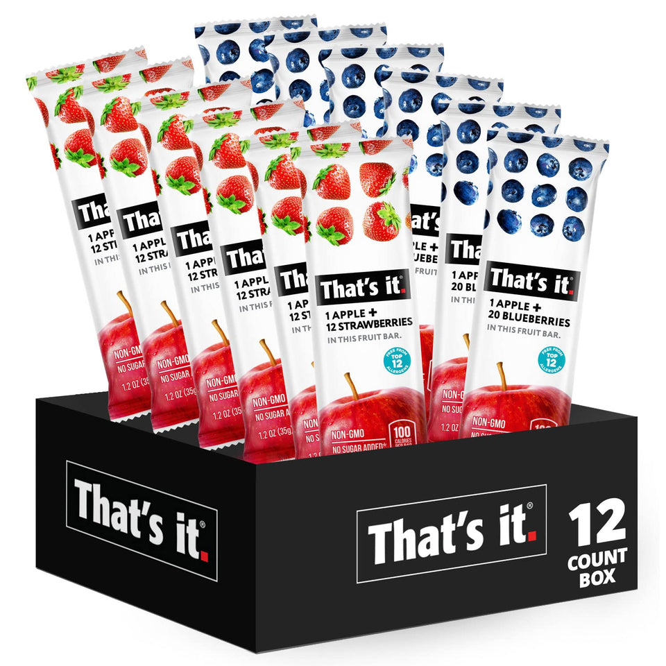 That's it 12 Variety Pack Strawberry bars: real fruit on the go for kids and adults.