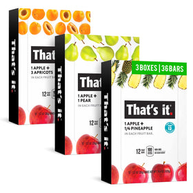 That's it 36-count variety pack apricot, pear, and pineapple bars.