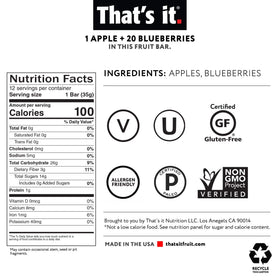 That's It apple-blueberry bar close-up showing real fruit and chewy texture