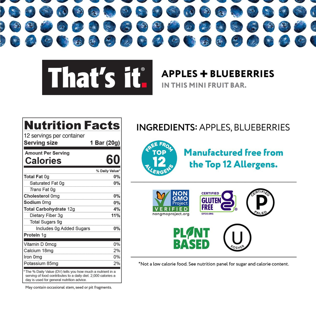 That's it apple-blueberry bars close-up, gluten-free vegan snack ideal for lunchboxes.