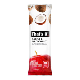 That's It apple-coconut-bar-ingredient-visual, highlighting two-ingredient simplicity for real fruit flavor.