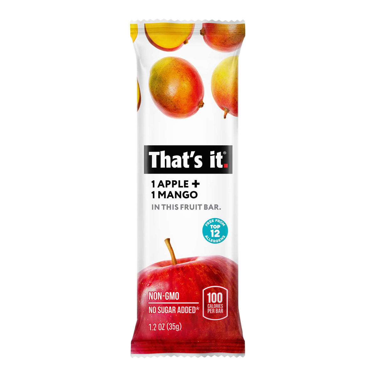 That's it Apple Mango Bar texture bite close-up showing chewy fruit bar for on-the-go energy