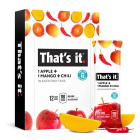 That's it Apple Mango Chili fruit bar packaging showing 12-pack display for convenient snacking.