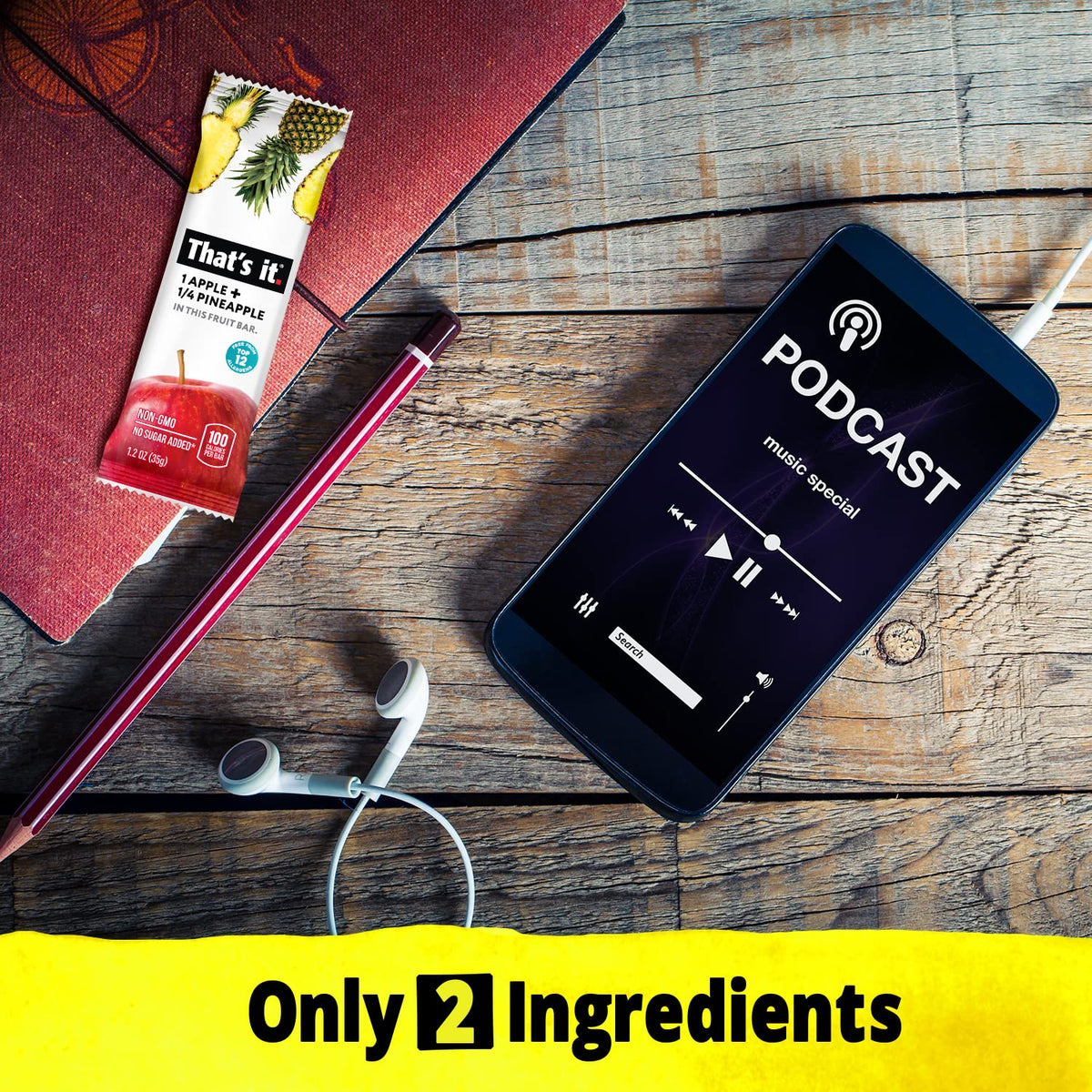 That's it Apple Pineapple bar in a gym bag for a quick energy boost.