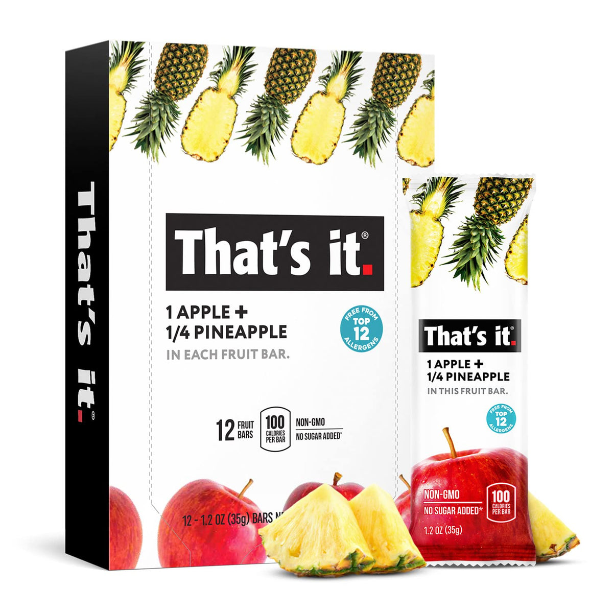 That's it Apple Pineapple bar pack shot showing two fruit servings for on-the-go snacking.