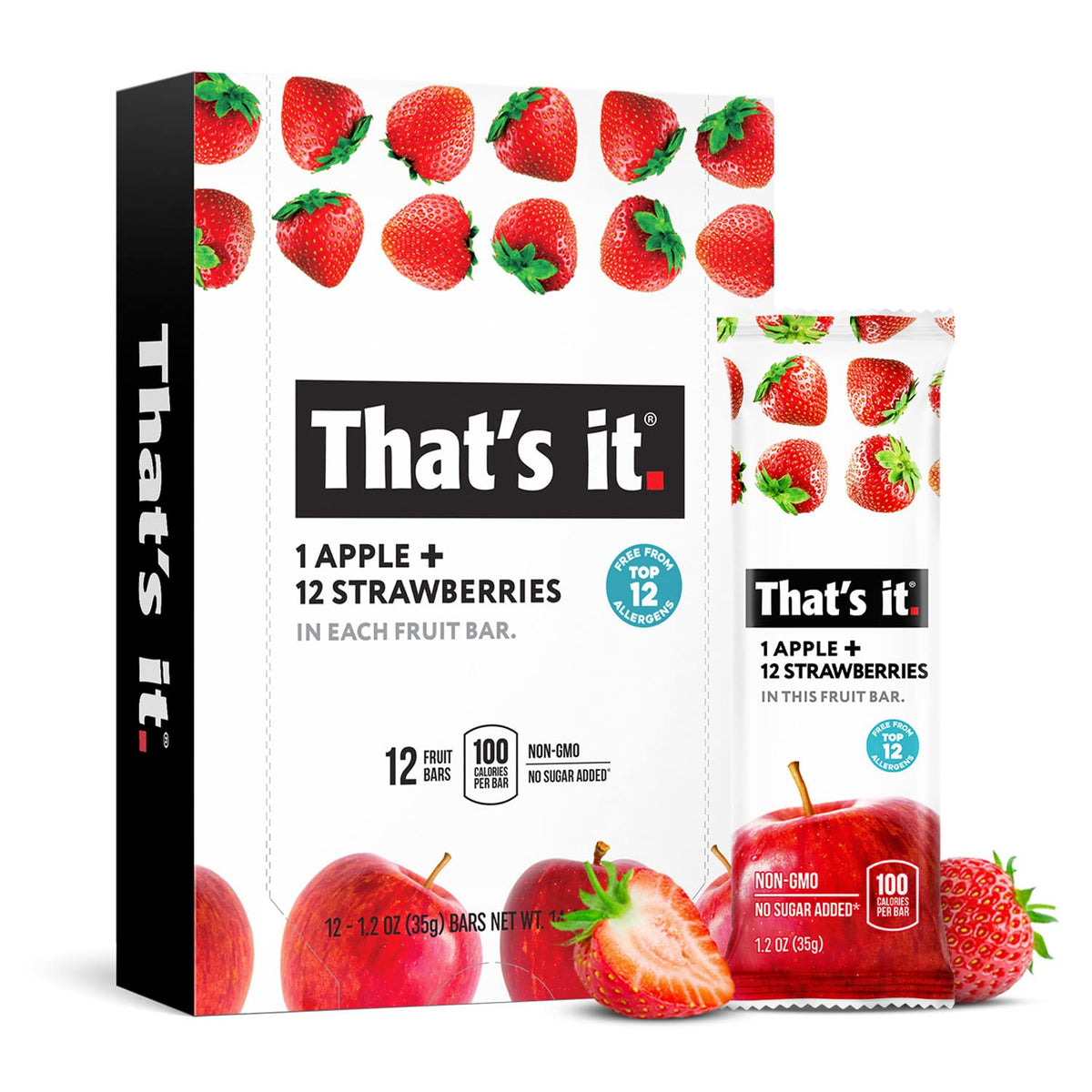 That's It Apple Strawberry Bar pack, showcasing real fruit flavor for healthy snacking.