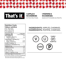 That's it apples cherry bar ingredients closeup, real fruit close-up